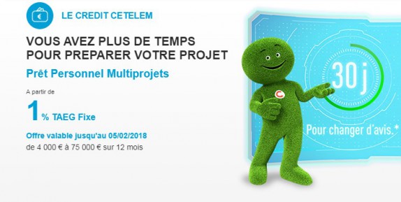 Prêt personnel : Cetelem propose un taux à 1%