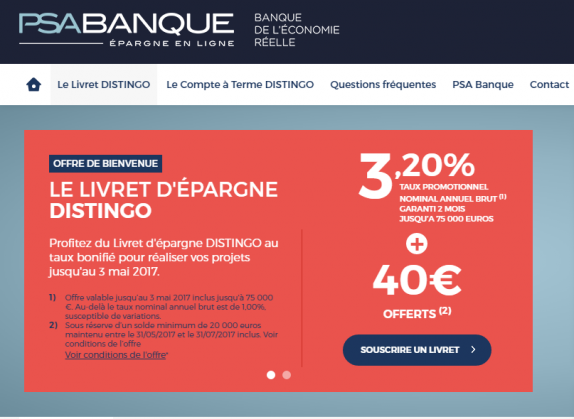 PSA Banque : le livret DISTINGO rémunère votre épargne à 3,20% brut pendant 2 mois