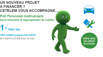 Cetelem : Profitez d'un taux à 1% sur le prêt personnel !