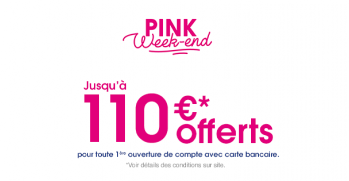 Profitez de 110 € offerts pendant le Pink Week-end de Boursorama