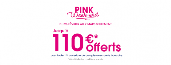 Boursorama Banque : profitez de 110 € offerts grâce au Pink Weekend
