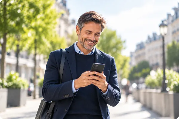 Homme consultant son épargne sur son smartphone